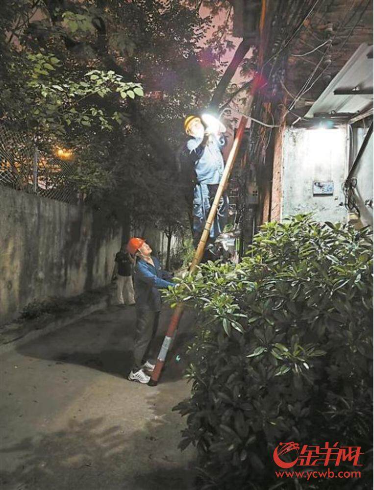 工作人员对村镇路灯进行维修 陈玉霞 摄