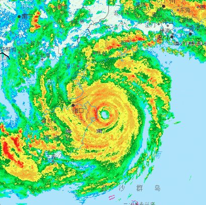 9月6日台风“摩羯”登陆前实时雷达回波图。